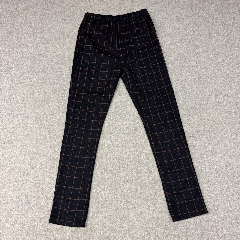 Unbranded Plaid Trousers Size 170 Navy Orange Windowpane Elastic Waist Pants